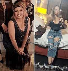 Before and after weight loss results.